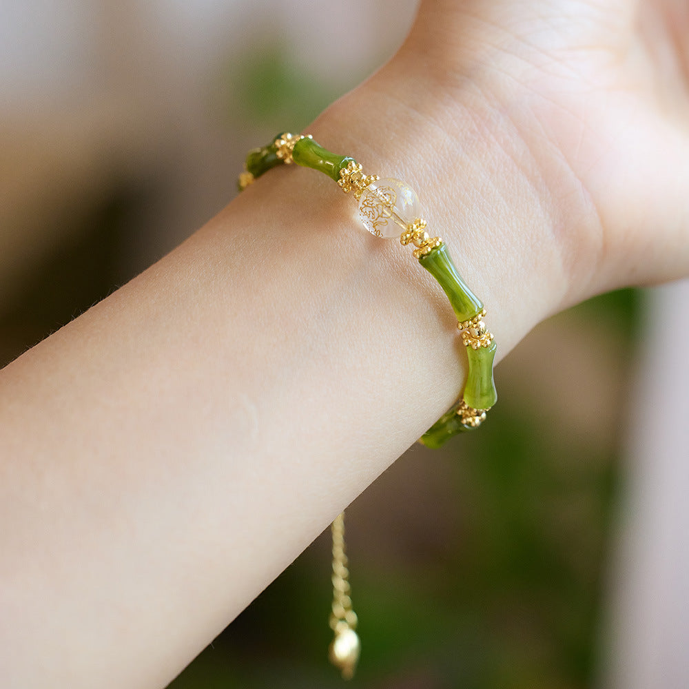 New Chinese Bamboo Chain/onyx Heart Sutra Crystal String/Simple National Wind Good Luck Couples Hand Gift Accessories