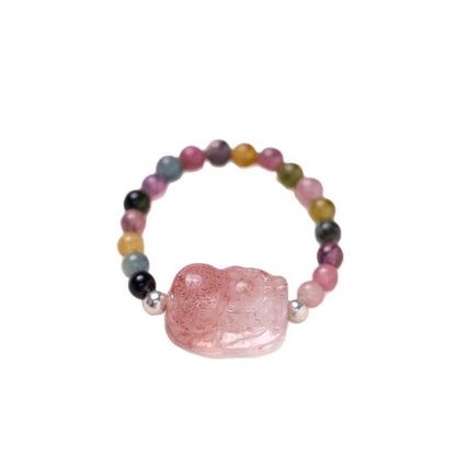 Natural tourmaline ring/freshwater pearl garnet crystal/stretch good luck peach blossom to temperament ring