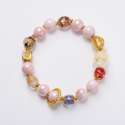 Yongxiang mit Peking-Asche glasierte Handschnur / Pulverporzellan Neunschwanzfuchs Blattgold Glücksarmband / Freundin Geschenk