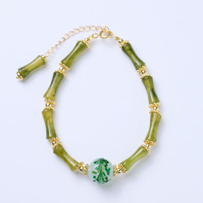 New Chinese Bamboo Chain/onyx Heart Sutra Crystal String/Simple National Wind Good Luck Couples Hand Gift Accessories