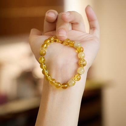 Natural 8MM piezoelectric citrine bracelet female / blonde crystal gold jade full house hand string / national style advanced feel bracelet