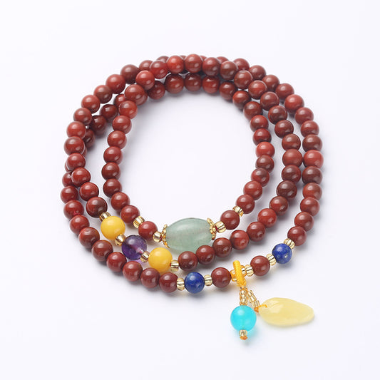 Natural three-circle South Red Bracelet / Hanging Honeywax Pendant / National Wind South Red Multi-circle Men's and Women's Hand Skewers