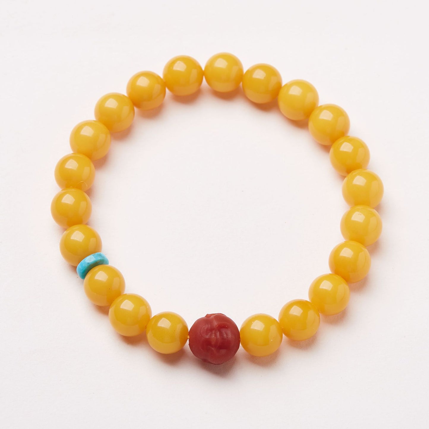 Natural Chicken Oil Yellow Honeywax Buddha Bead Hand Skewers Female / Amber Hotan Jade Single Circle Bracelet / Vintage Chinese Style Design