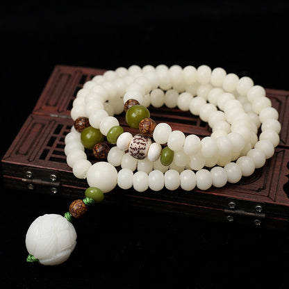 Original Natural Bodhi Root Hand Skewers/White Jade Bodhi 108 Buddha Bead Rosary/Bodhi Bracelet