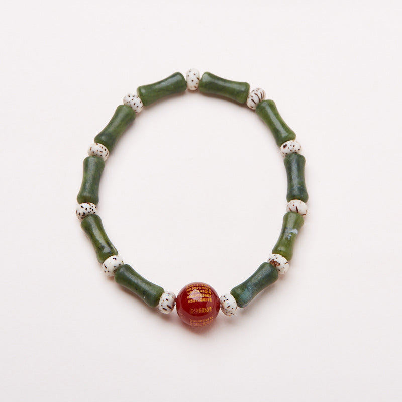 New Chinese Bamboo Chain/onyx Heart Sutra Crystal String/Simple National Wind Good Luck Couples Hand Gift Accessories