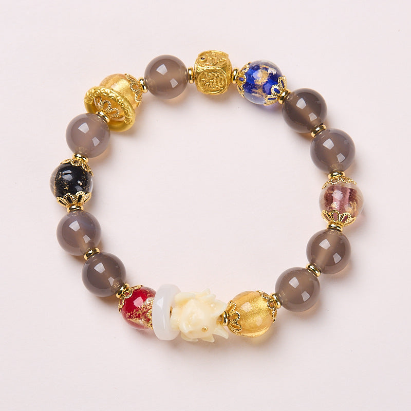 Yongxiang mit Peking-Asche glasierte Handschnur / Pulverporzellan Neunschwanzfuchs Blattgold Glücksarmband / Freundin Geschenk