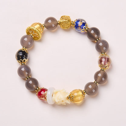 Yongxiang mit Peking-Asche glasierte Handschnur / Pulverporzellan Neunschwanzfuchs Blattgold Glücksarmband / Freundin Geschenk