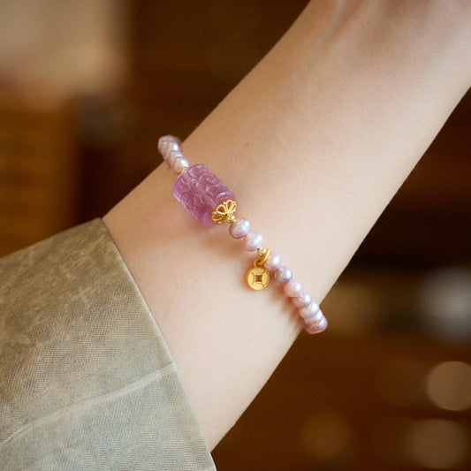 Natural Pearl Bracelet Woman/Purple Freshwater Pearl Loop Pathway Advanced Sense Bracelet/Gift to Girlfriend