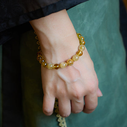 Natural 8MM piezoelectric citrine bracelet female / blonde crystal gold jade full house hand string / national style advanced feel bracelet