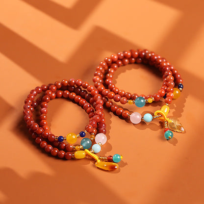 Natural three-circle South Red Bracelet / Hanging Honeywax Pendant / National Wind South Red Multi-circle Men's and Women's Hand Skewers
