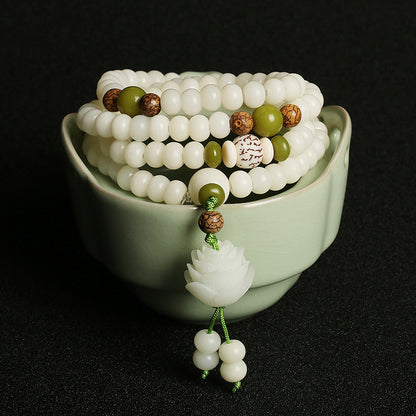 Original Natural Bodhi Root Hand Skewers/White Jade Bodhi 108 Buddha Bead Rosary/Bodhi Bracelet