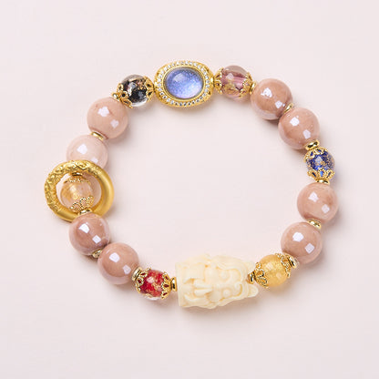Yongxiang mit Peking-Asche glasierte Handschnur / Pulverporzellan Neunschwanzfuchs Blattgold Glücksarmband / Freundin Geschenk
