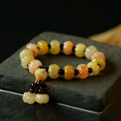 Temple Natural Xinjiang Pumpkin Bead Bracelet / Couples Retro National Style / Gourd Pumpkin Gold Silk Jade Hand Skewers