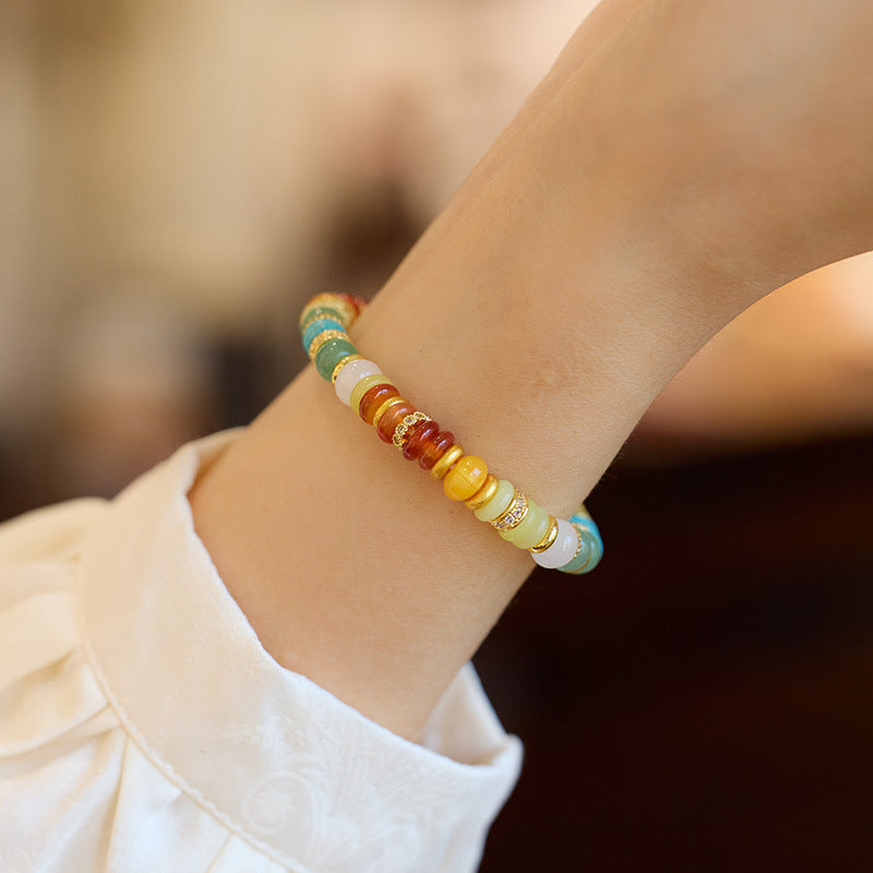 Natural Dopamine Natural Stone Bracelet Woman/Rainbow Gold Diamond Duobao Tablet Gemstone/Advanced Girlfriend Hand Skewers