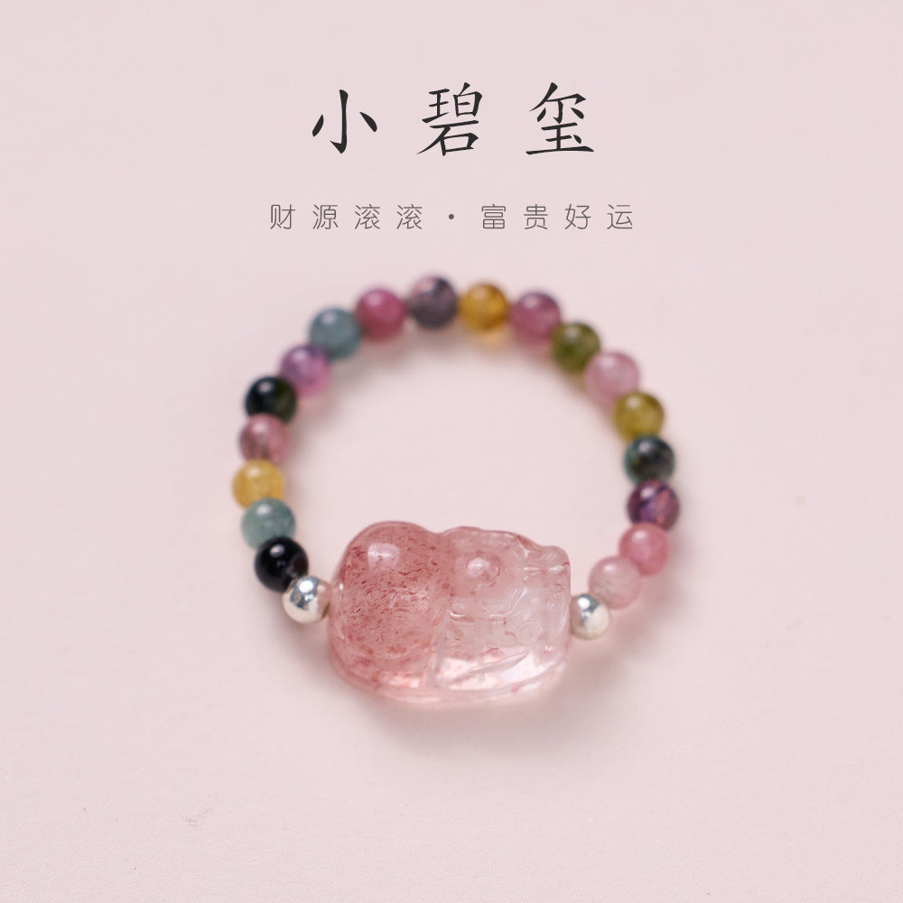 Natural tourmaline ring/freshwater pearl garnet crystal/stretch good luck peach blossom to temperament ring