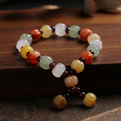 Temple Natural Xinjiang Pumpkin Bead Bracelet / Couples Retro National Style / Gourd Pumpkin Gold Silk Jade Hand Skewers