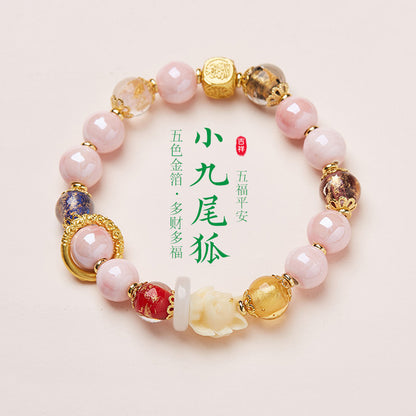 Yongxiang mit Peking-Asche glasierte Handschnur / Pulverporzellan Neunschwanzfuchs Blattgold Glücksarmband / Freundin Geschenk