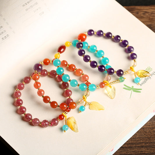 New Natural Duobao Amethyst Bracelet/Honeywax South Red Hand Skewers/Simple Fashion Women's Jewelry Handmade Accessories