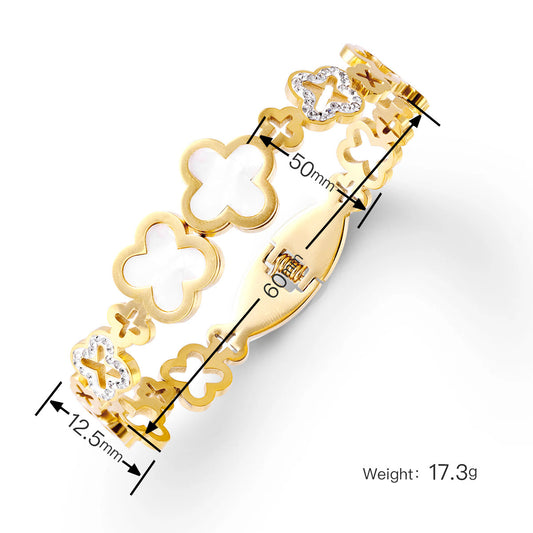 Four-leaf clover double white shell gold bracelet
