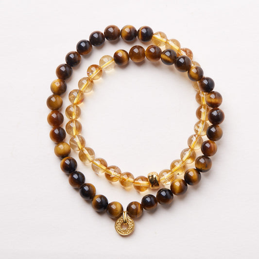 Natural Tiger Eye Stone Hand Skewers/Yellow Crystal Good Luck Double Circle Folded Bracelet/Yellow Ace Crystal Hand Skewers