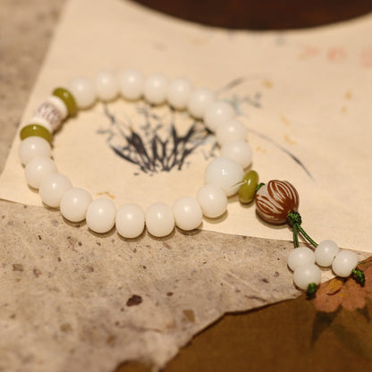 Original Natural Bodhi Root Hand Skewers/White Jade Bodhi 108 Buddha Bead Rosary/Bodhi Bracelet