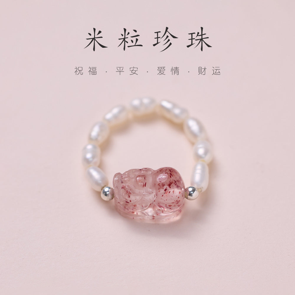 Natural tourmaline ring/freshwater pearl garnet crystal/stretch good luck peach blossom to temperament ring