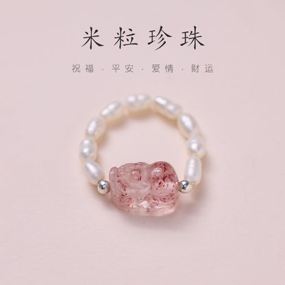 Natural tourmaline ring/freshwater pearl garnet crystal/stretch good luck peach blossom to temperament ring